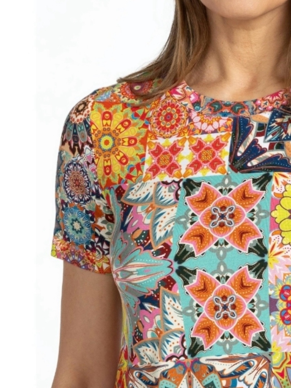 Johnny Was Multicolor Bamboo Floral Patch Tee - Picture 3 of 7